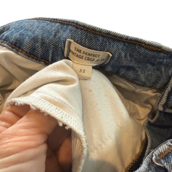 Madewell Perfect Vintage Crop Jeans With Distressed Knee & Raw Hem Size 32 - Picture 4 of 9